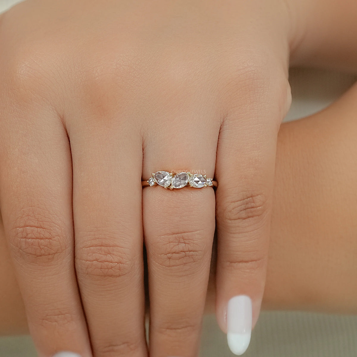 Five Stone Rose Cut Lab Diamond Ring Ring