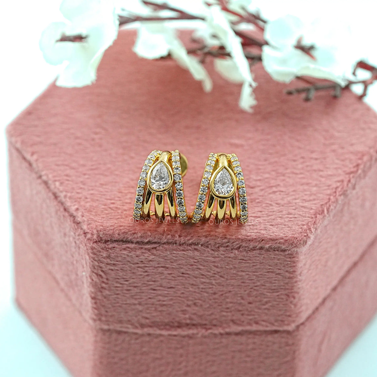 Multi Row Bezel Pear Diamond C Hoop Earrings Earring