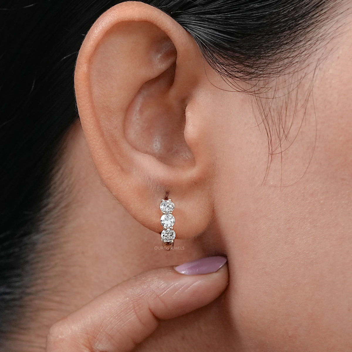 Old European Cut Round Diamond Hoop Earrings For Her Earring