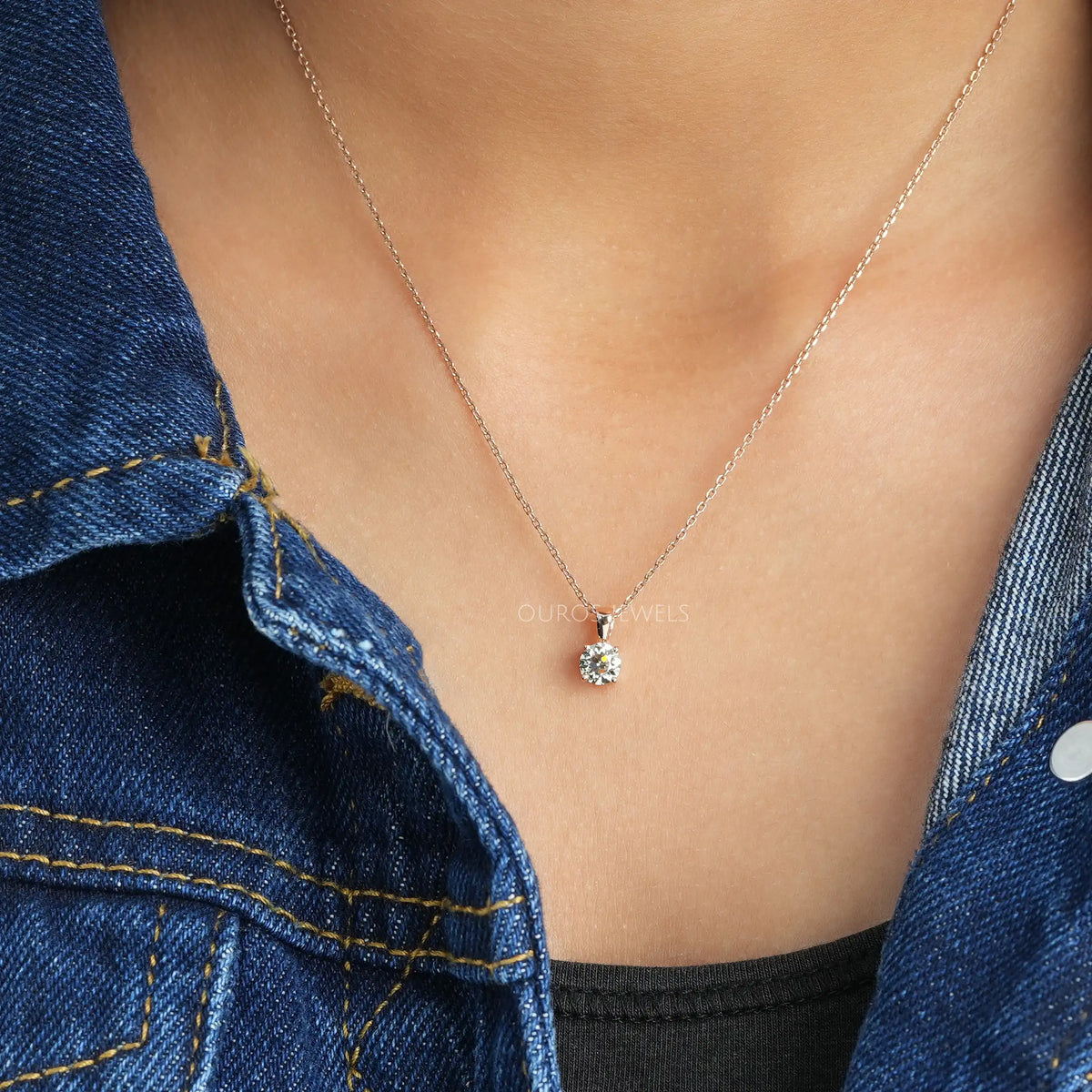Old European Round Cut Solitaire Pendant Necklaces
