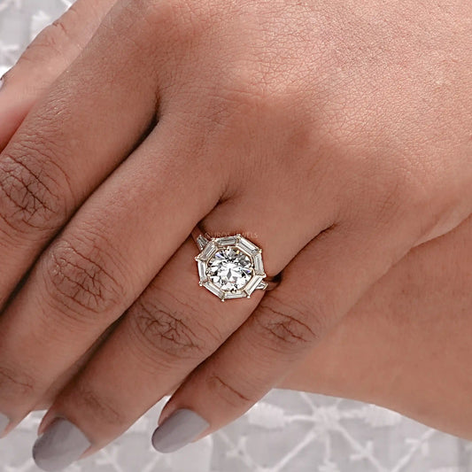 Old European Round Cut Lab Grown Diamond Halo Ring Ring
