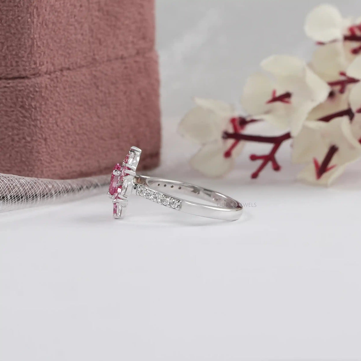 Pink Pear And Heart Cut Lab Diamond Halo Ring Ring