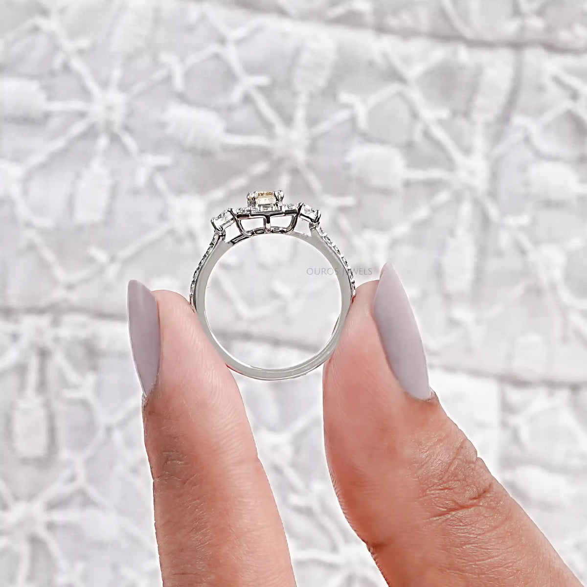 Yellow Radiant Cut Lab Diamond Halo Accent Ring Ring
