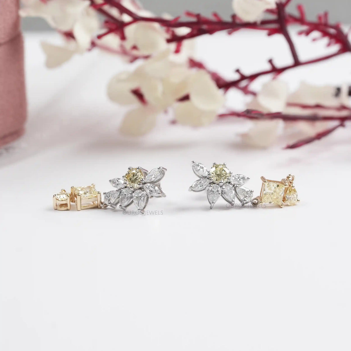 Yellow Princess Lab Diamond Floral Drop Earrings Earrings