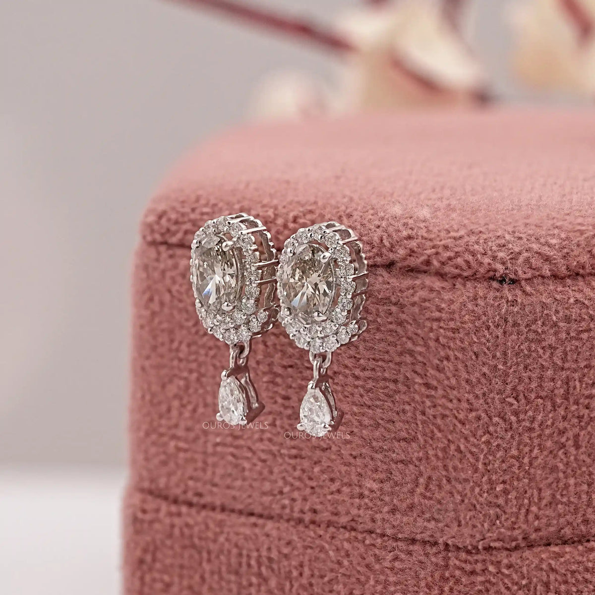 Olive Oval Diamond Halo Drop Earrings Earrings