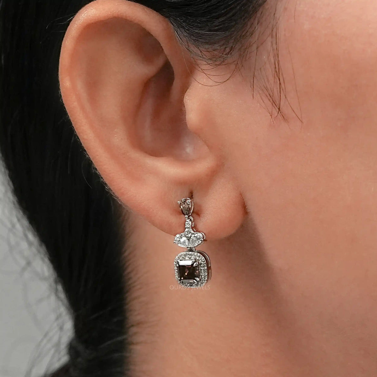 Chocolate Asscher Lab Diamond Drop Earrings Earrings