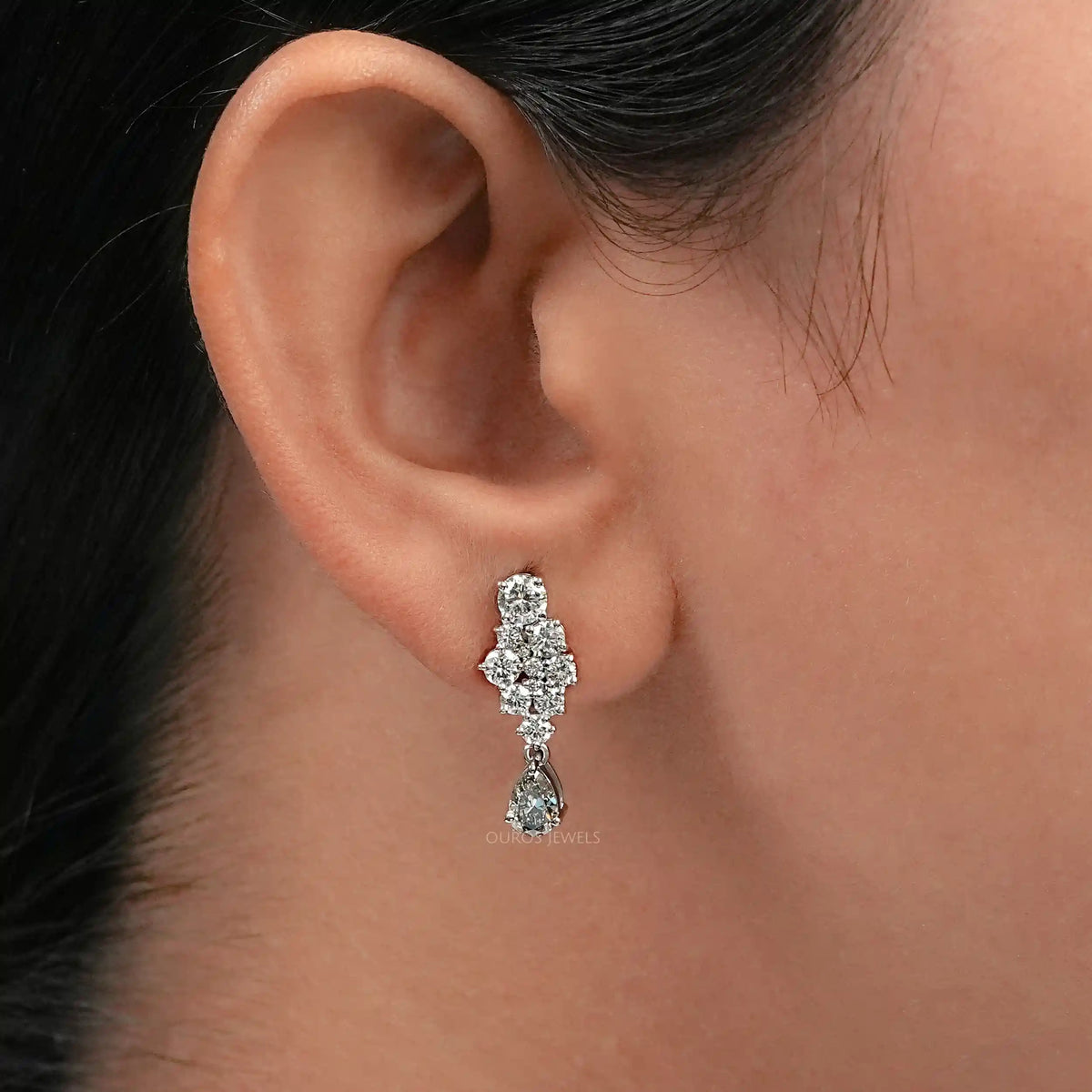 Olive Pear Diamond Cluster Drop Dangle Earrings Earrings