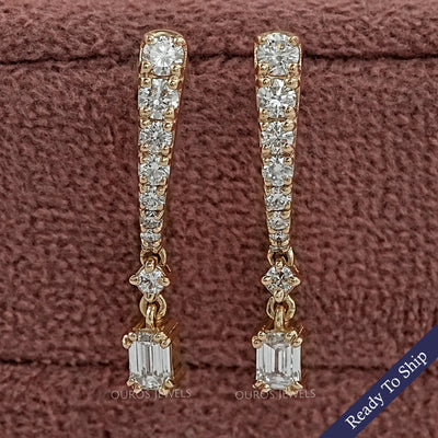 Boucles d'oreilles pendantes avec émeraude et diamant taille ronde