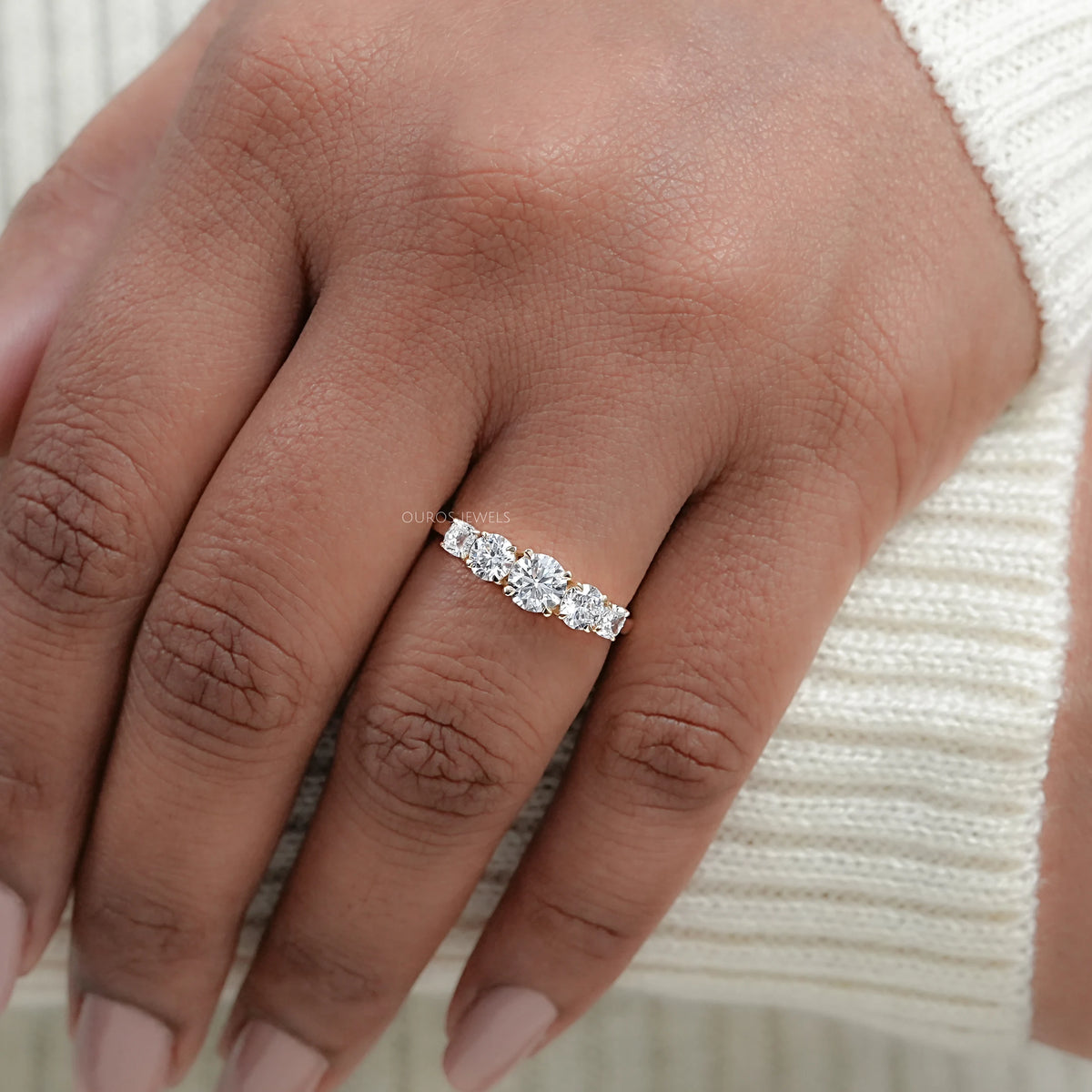 Cushion And Round Diamond Five Stone Engagement Ring Ring