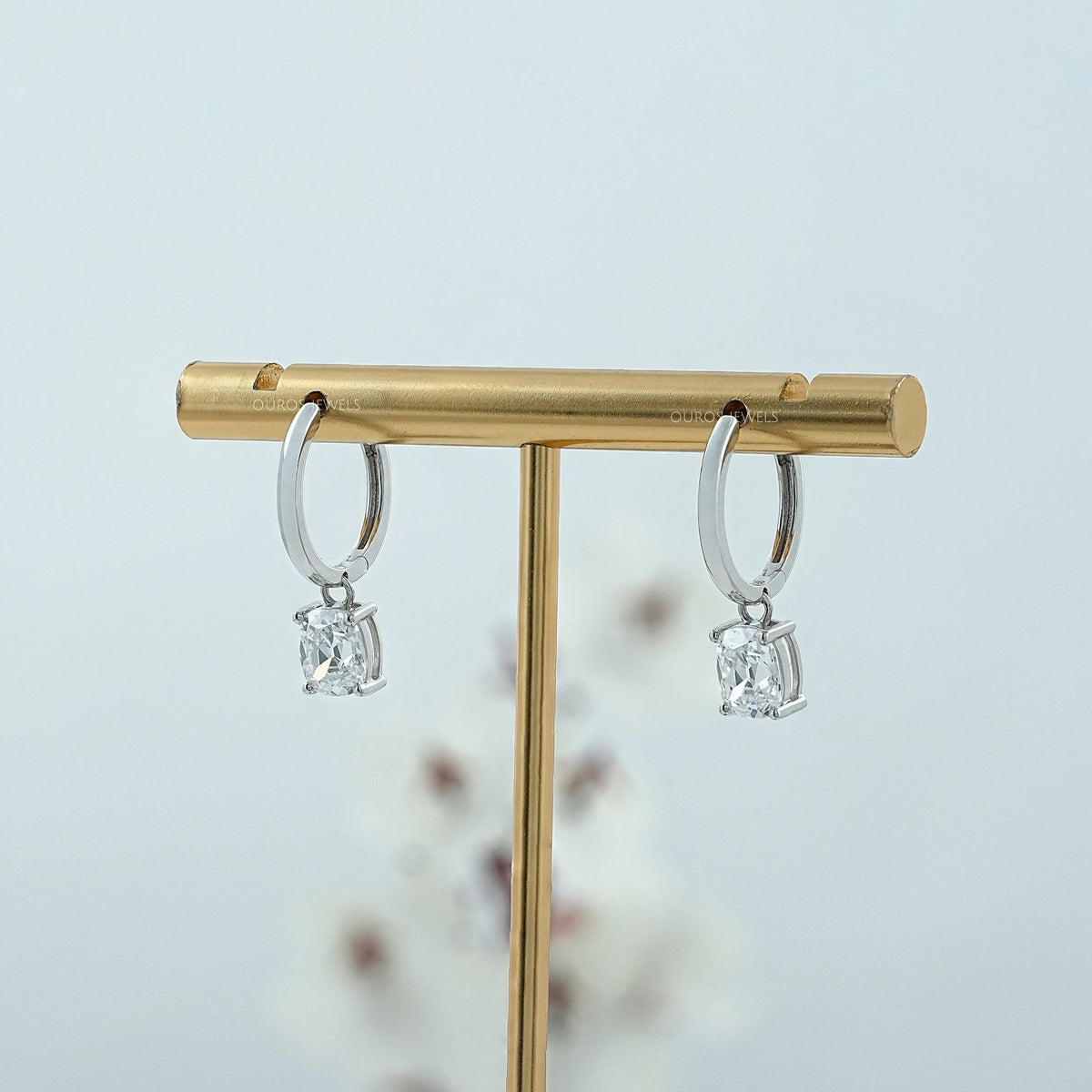 Old Mine Cushion Cut Dangle Hoop Earrings Earrings