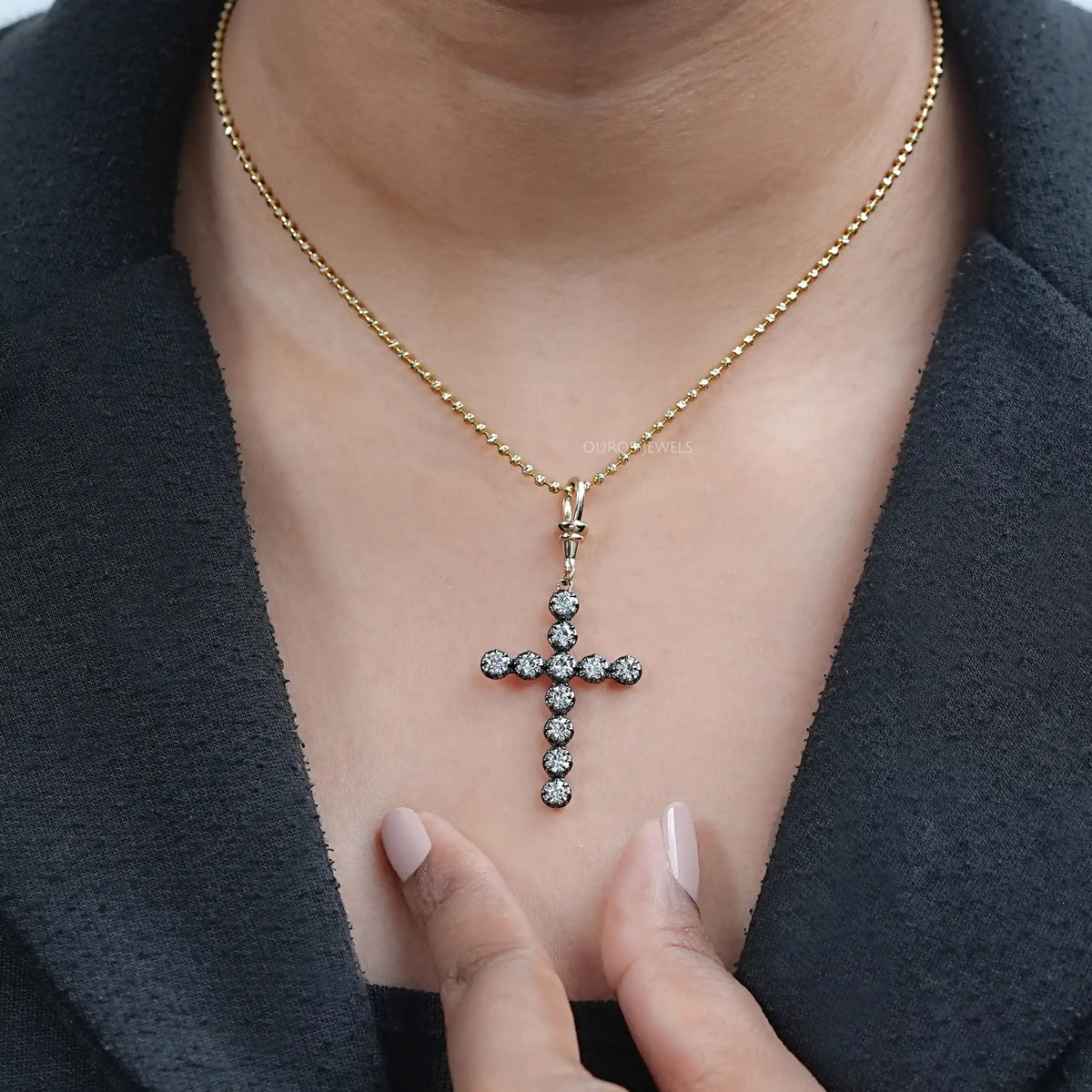 Old European Round Cut Lab Diamond Cross Pendant Necklaces