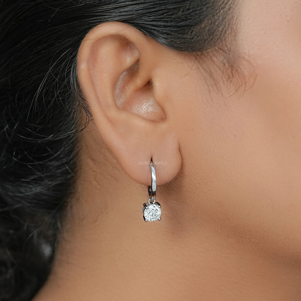 OEC Round Diamond Dangle Hoop Earrings Earrings