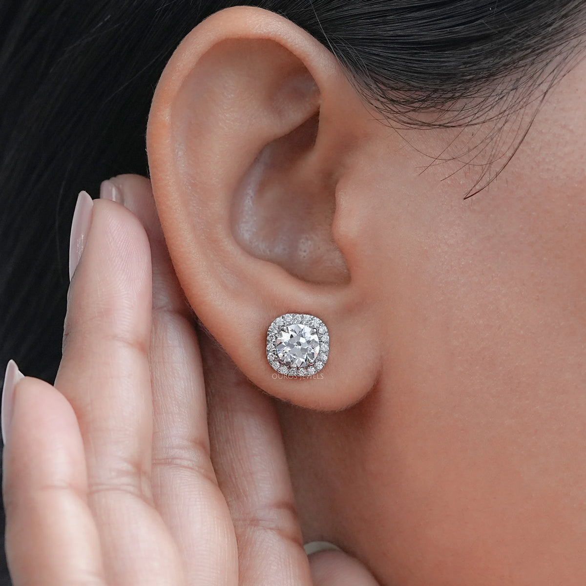 Old European Round Cut Halo Stud Earrings Earring