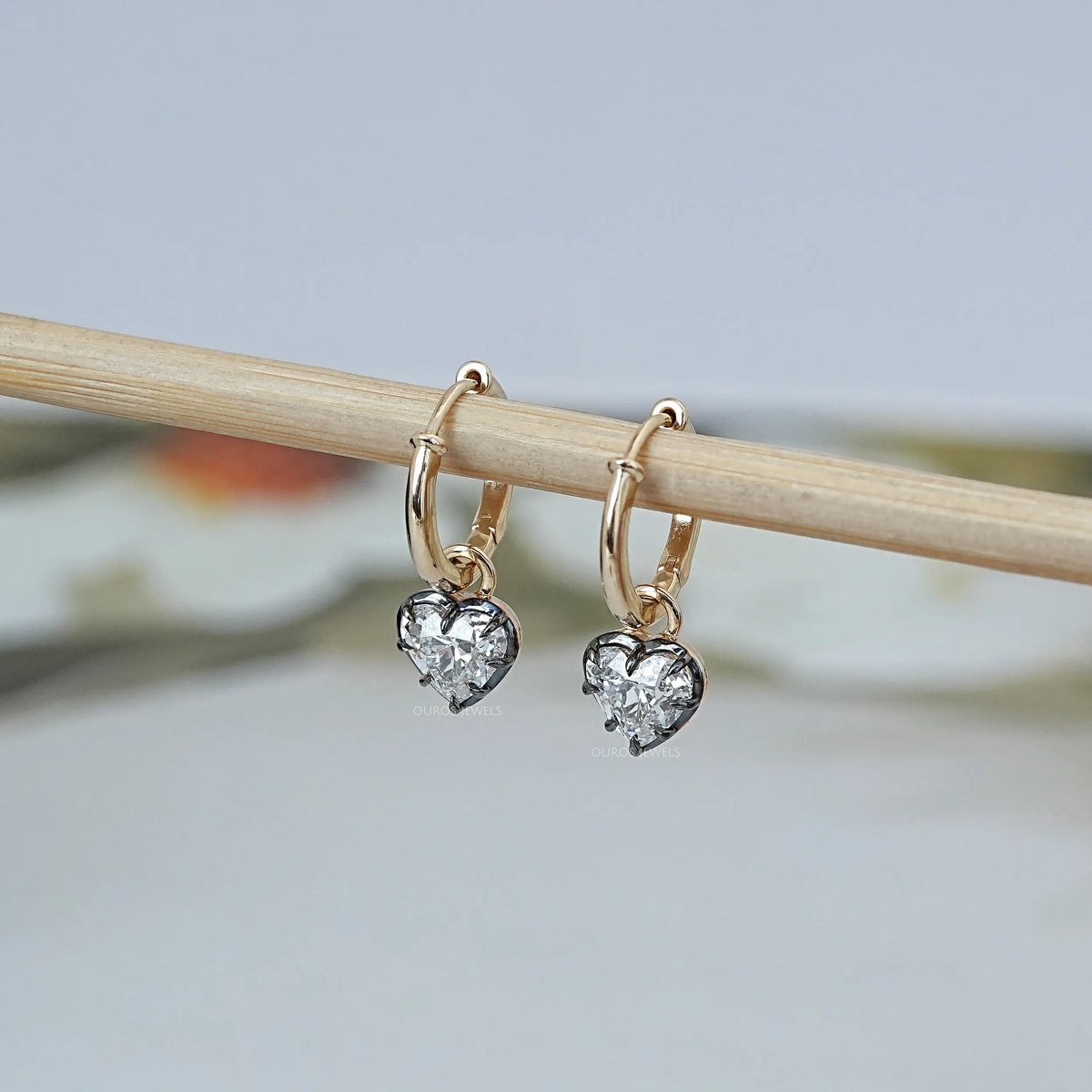 Old Mine Heart Cut Lab Diamond Dangle Earring Earring