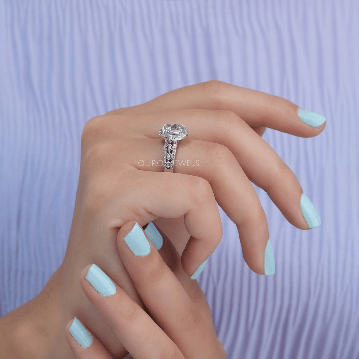 Old Mine Oval Cut Halo Diamond Engagement Ring