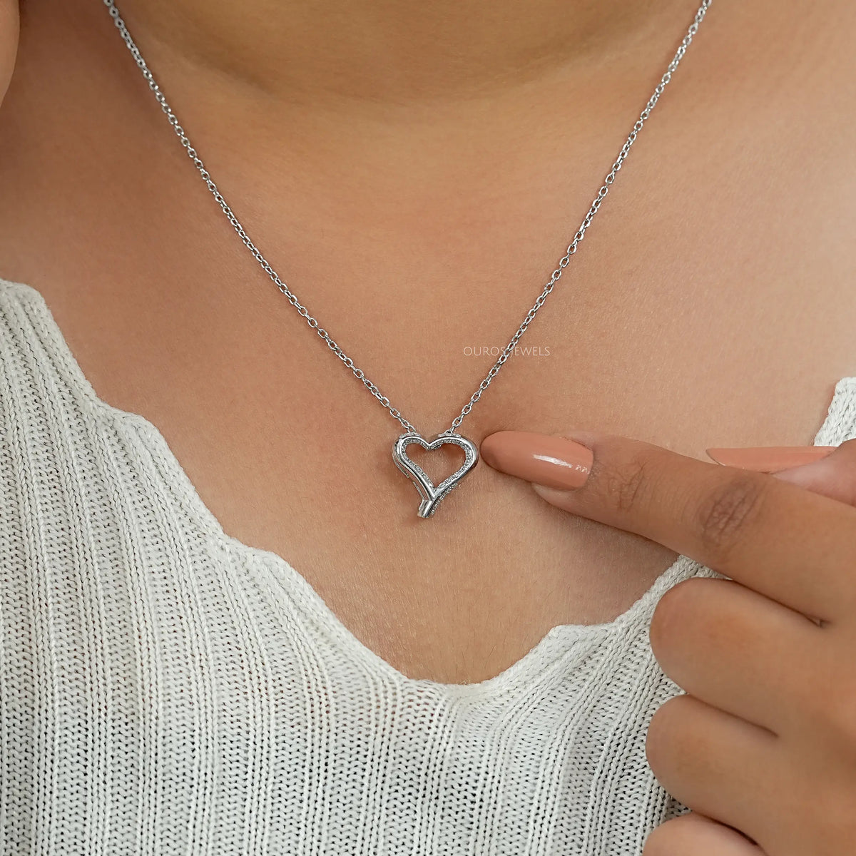 Open Heart Round Lab Diamond Pendant Necklaces