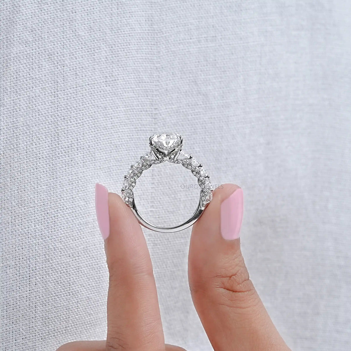 Oval Cut Lab Diamond Solitaire Accent Engagment Ring Ring