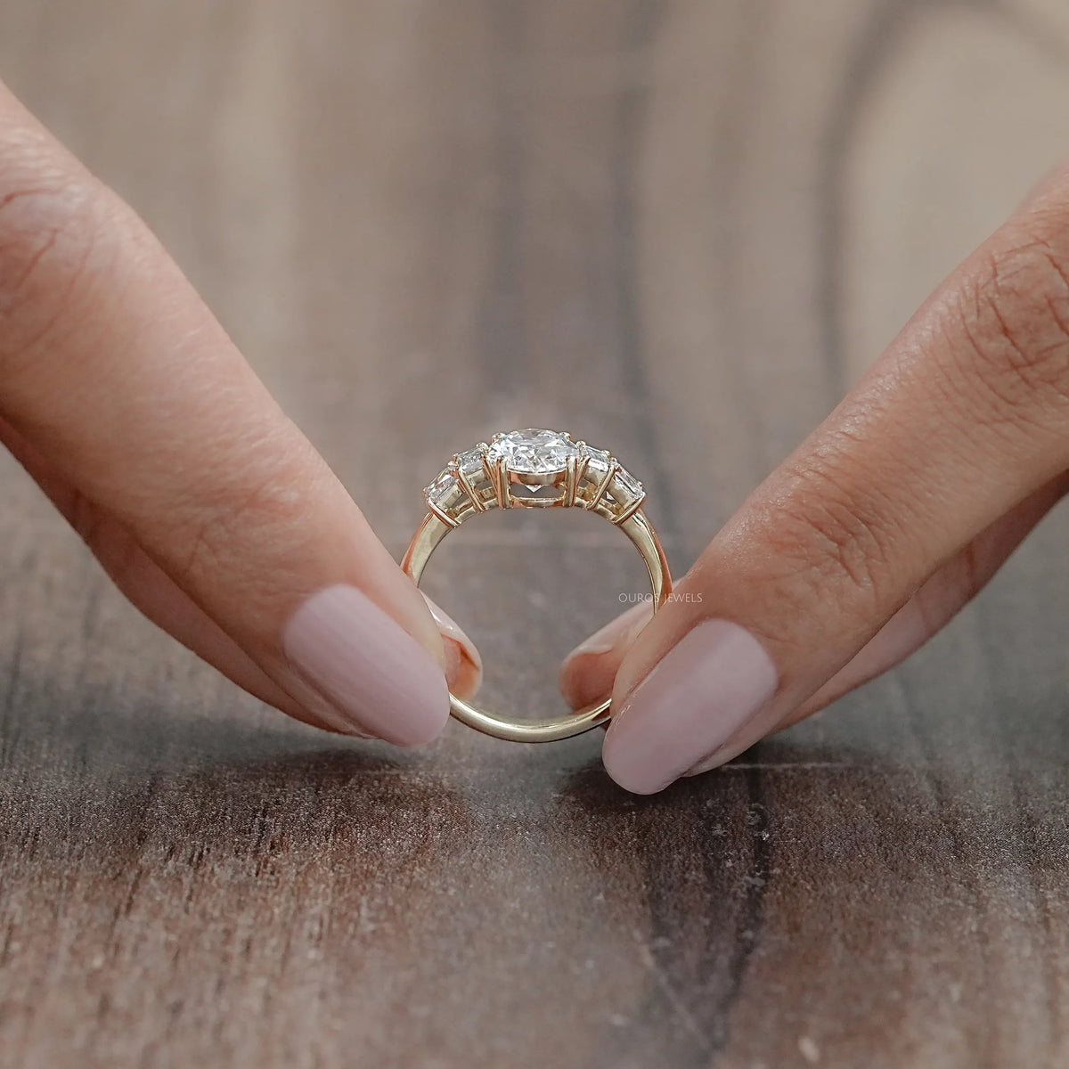Oval And Baguette Diamond Five Stone Engagement Ring Rings