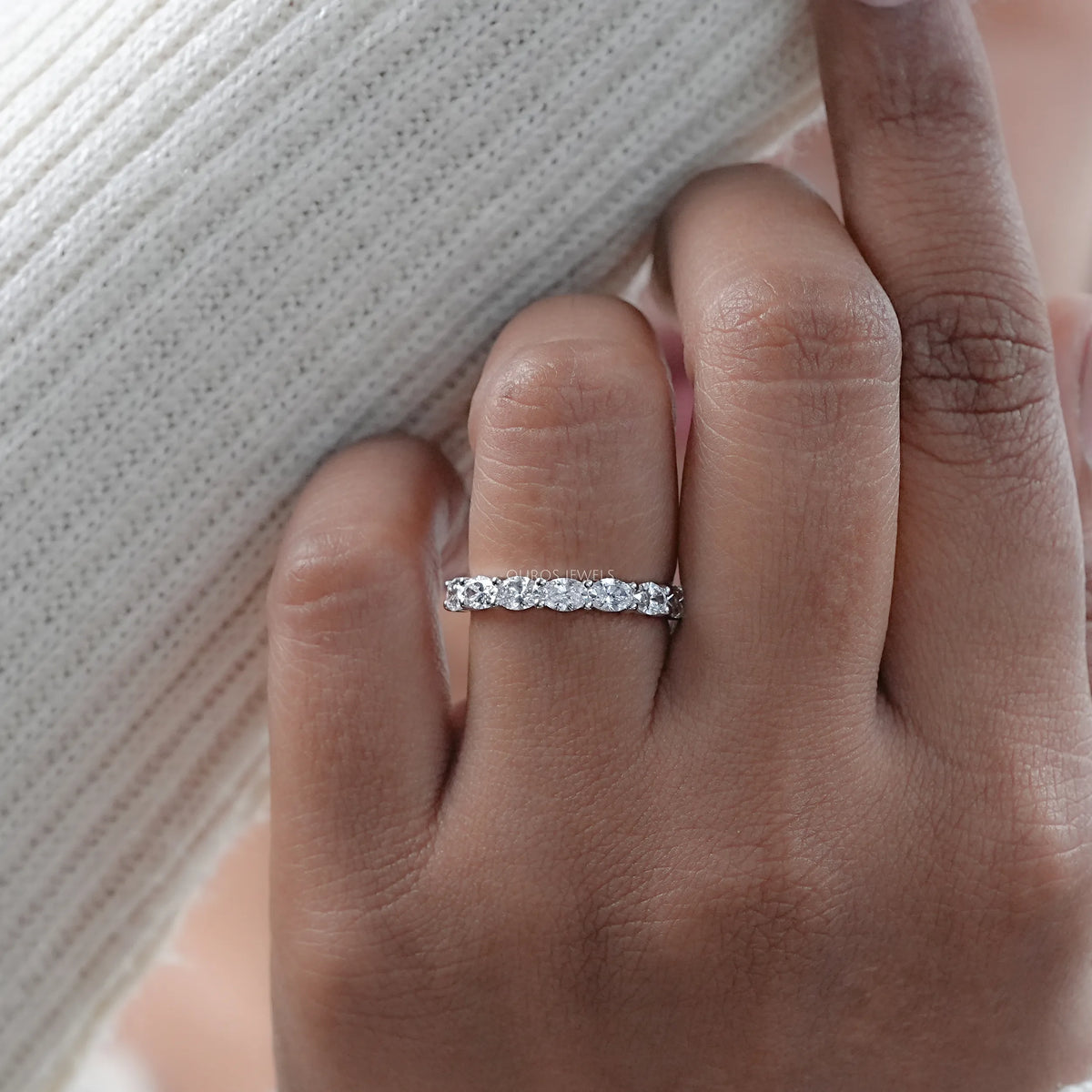 East West Oval Cut Lab Grown Diamond Wedding Band Rings