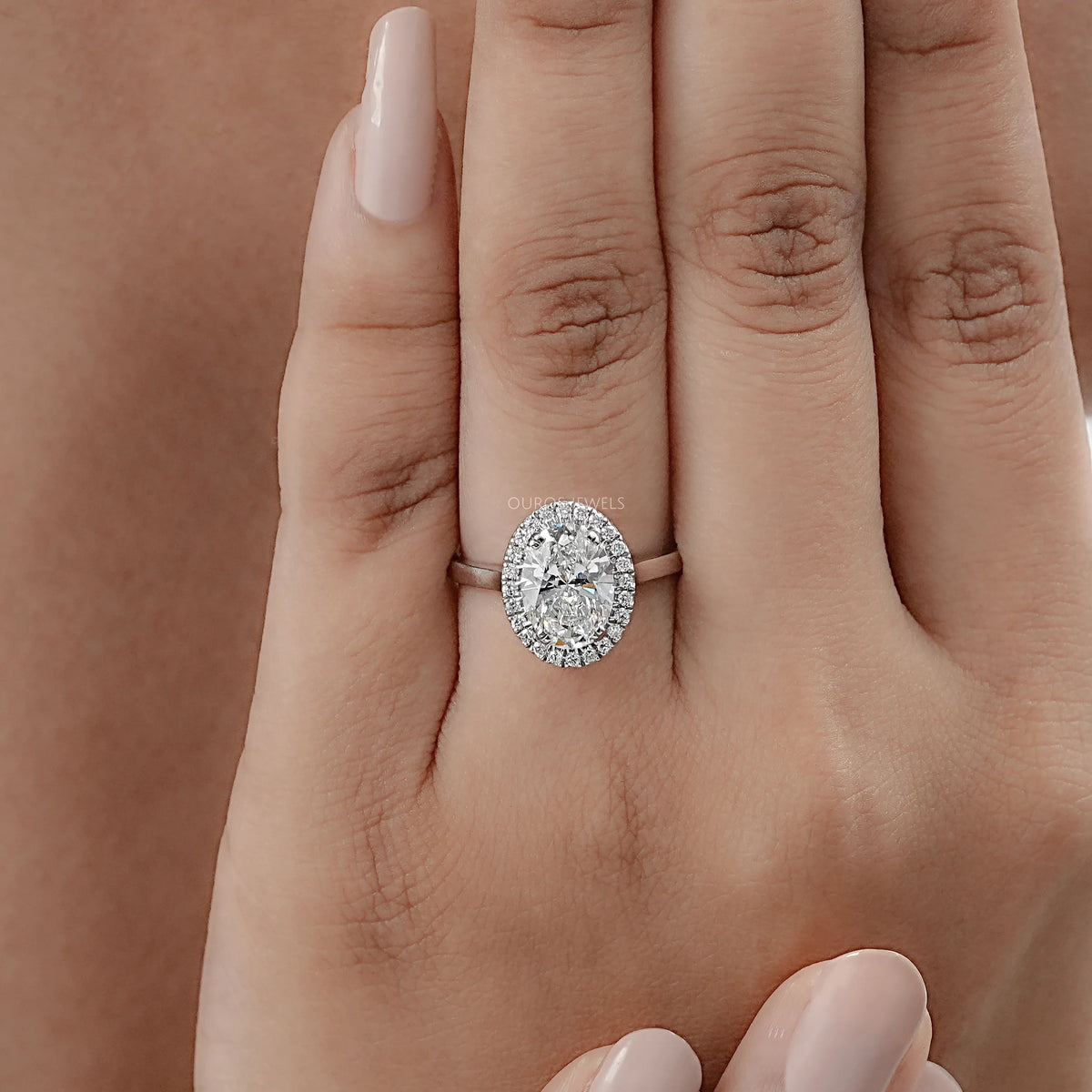 Oval Cut Lab Diamond Halo Set Engagement Ring Rings