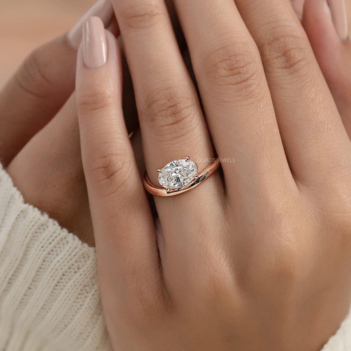 Oval Cut Solitaire Curved Engagement Ring Ring