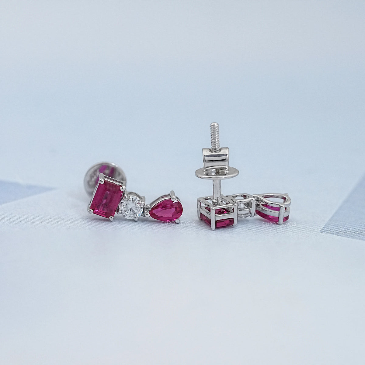 Ruby Emerald And Pear Gemstone Drop Earrings Earrings