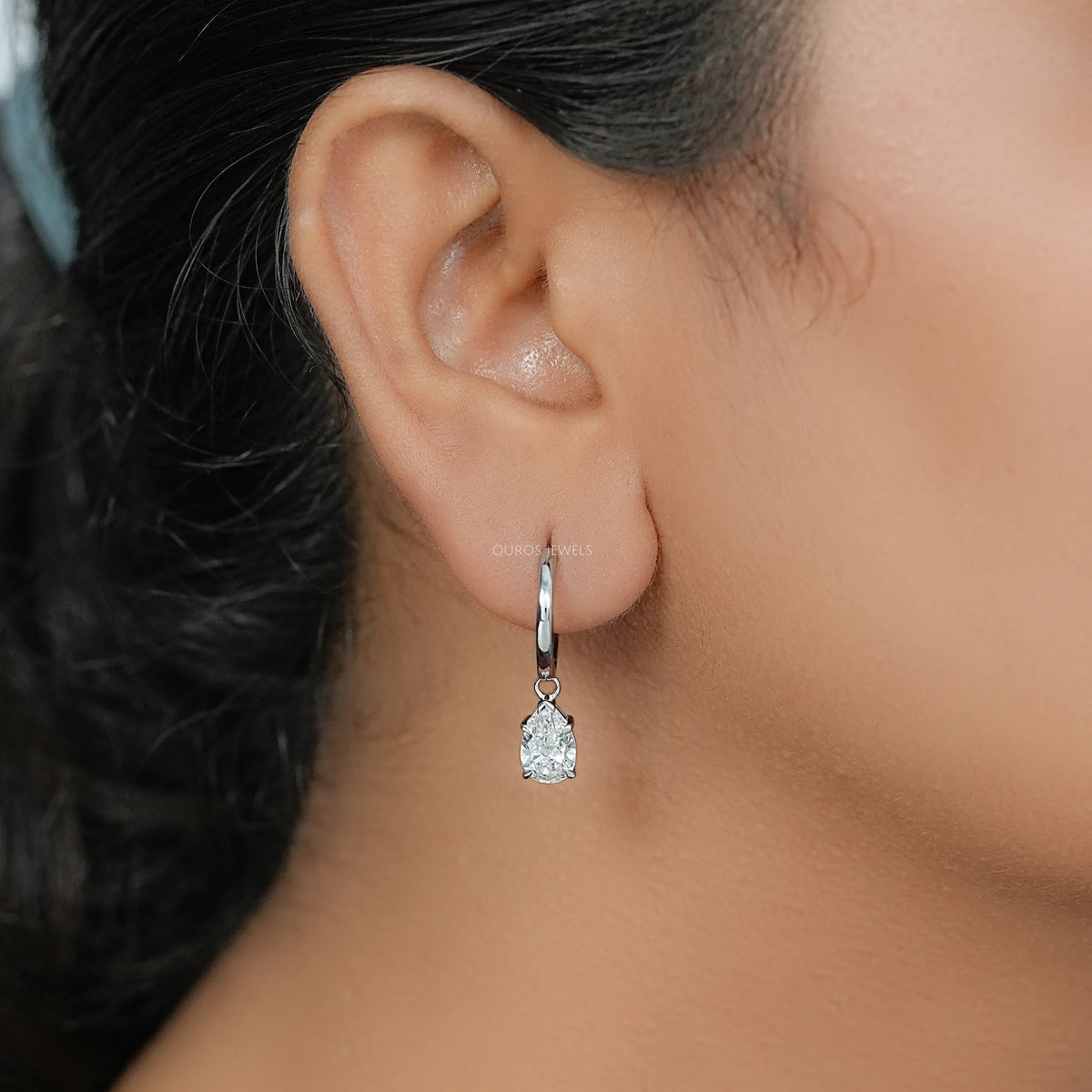 Pear Cut Lab Diamond Dangle Hoop Earrings Earrings