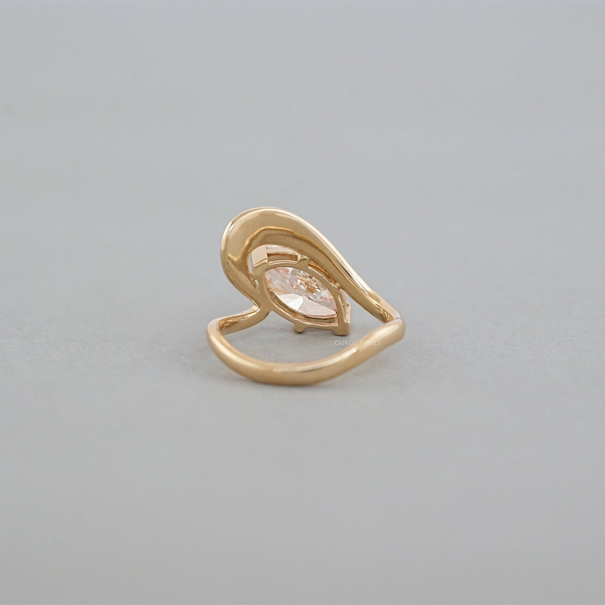 Pink Marquise Cut Lab Diamond Bypass Ring in Yellow Gold Ring