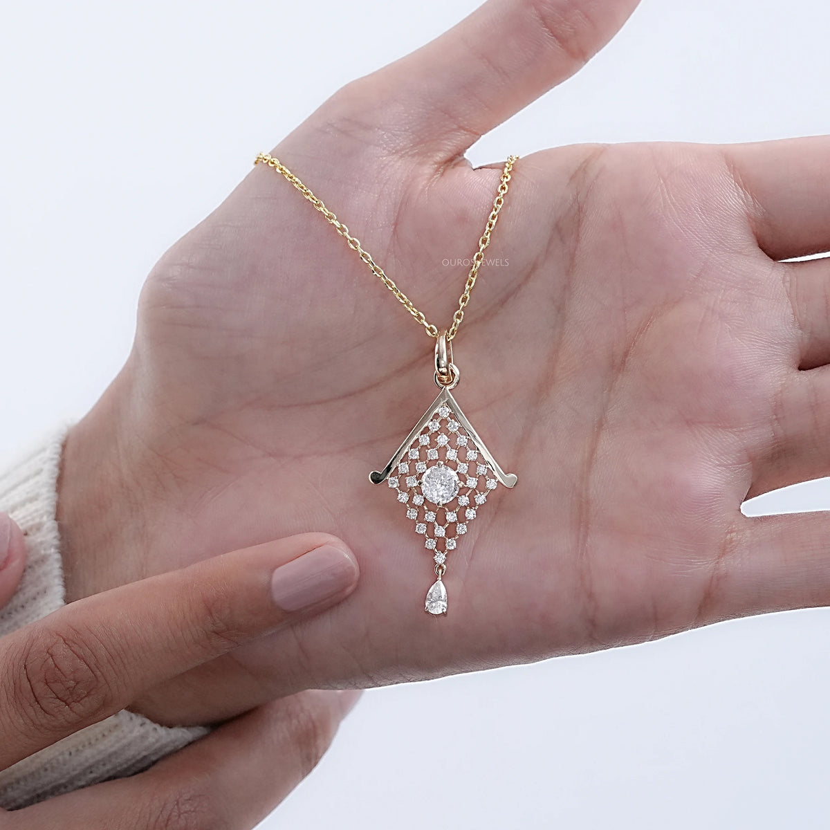 Portuguese Round Cut Lab Diamond Pendant Necklaces