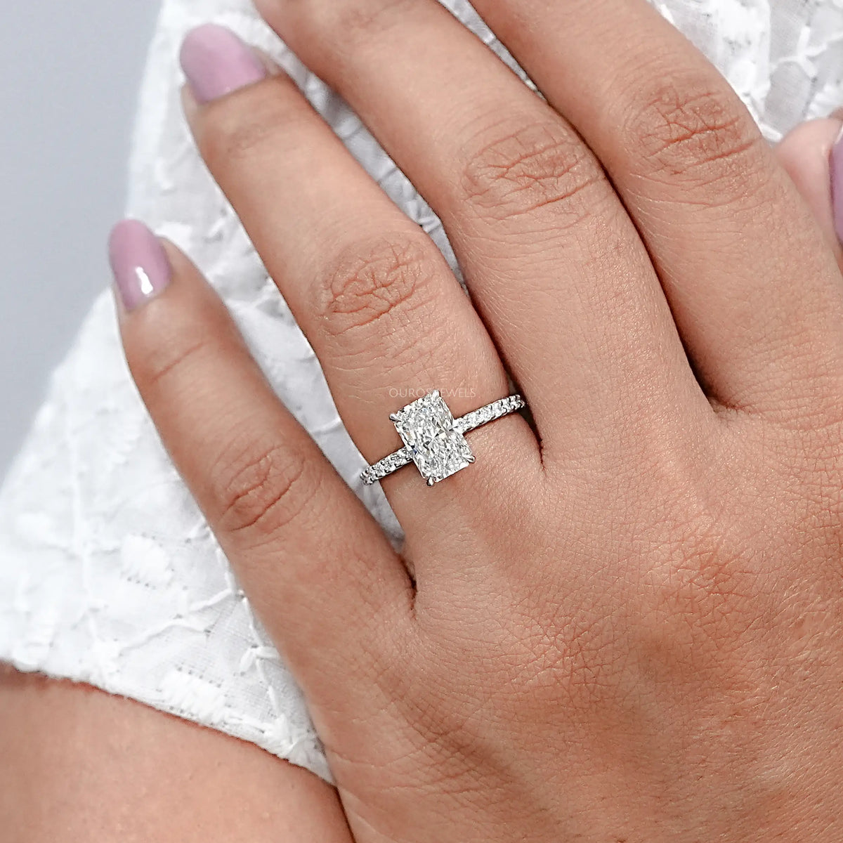 Radiant Cut Solitaire Accent Diamond Engagement Ring Rings