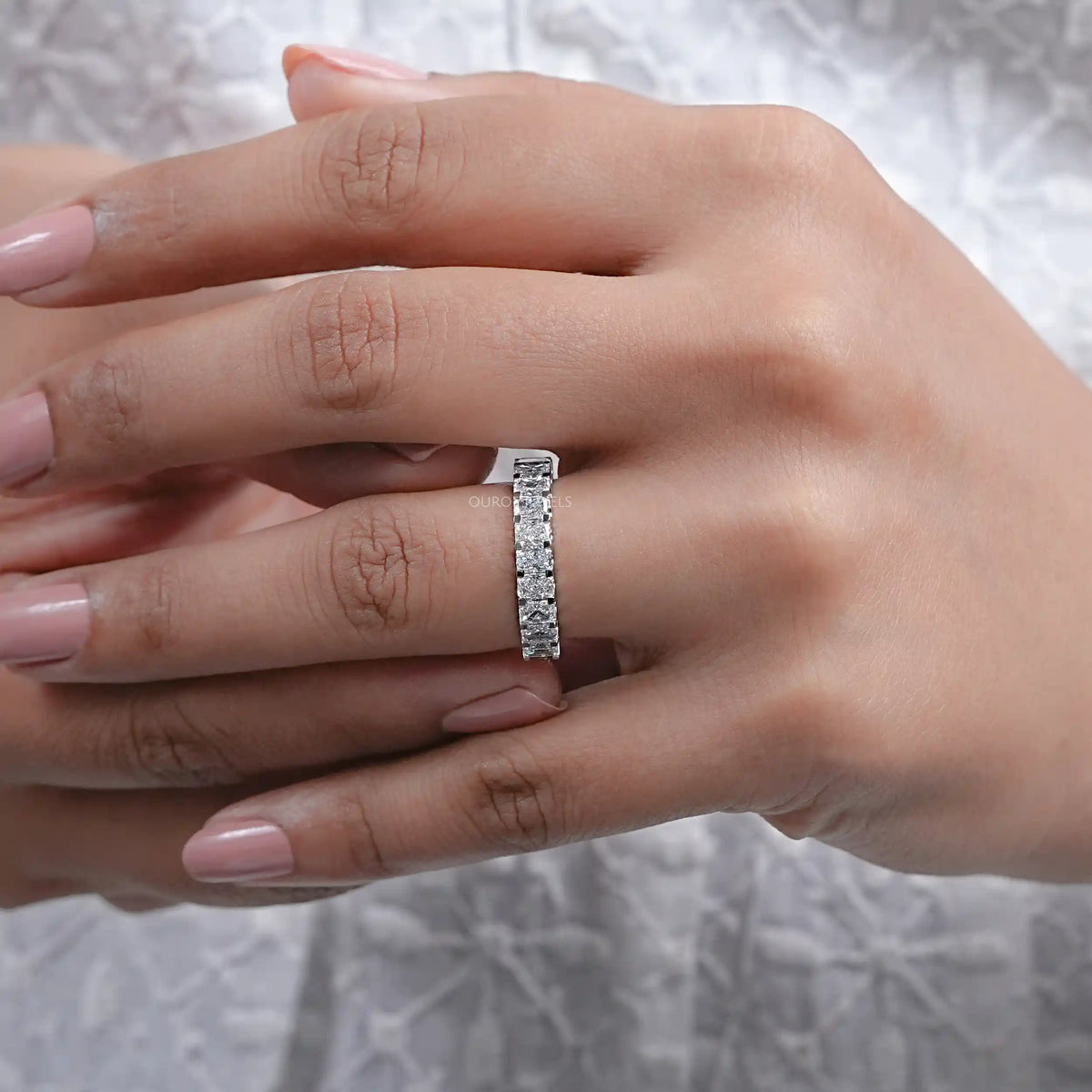 Radiant Lab Diamond Half Eternity Wedding Band Rings