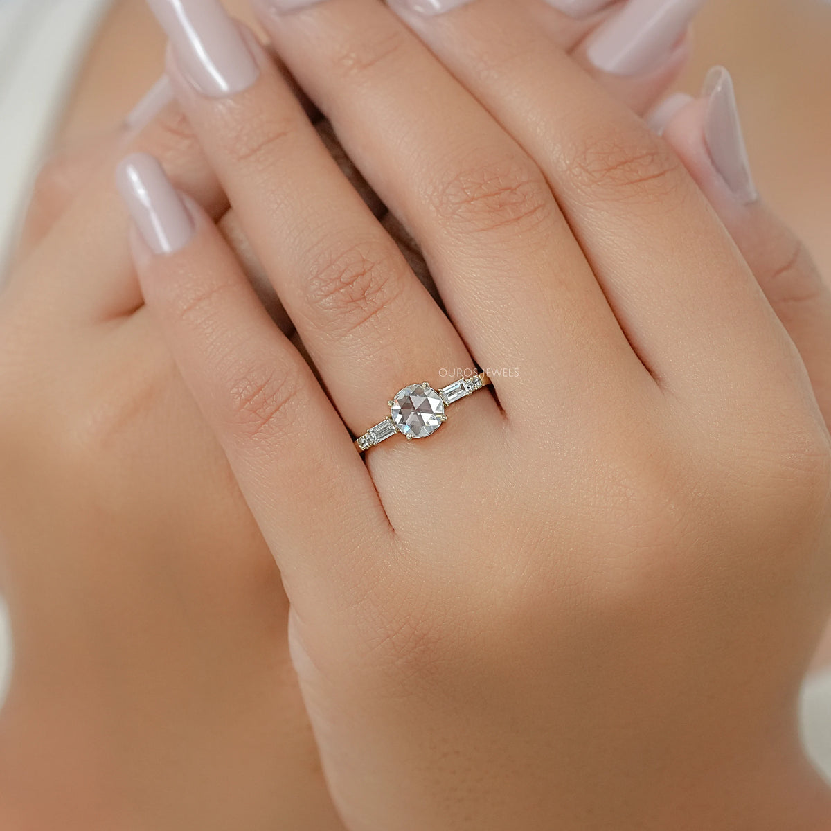 Rose Cut Round And Baguette Diamond Accent Ring Ring