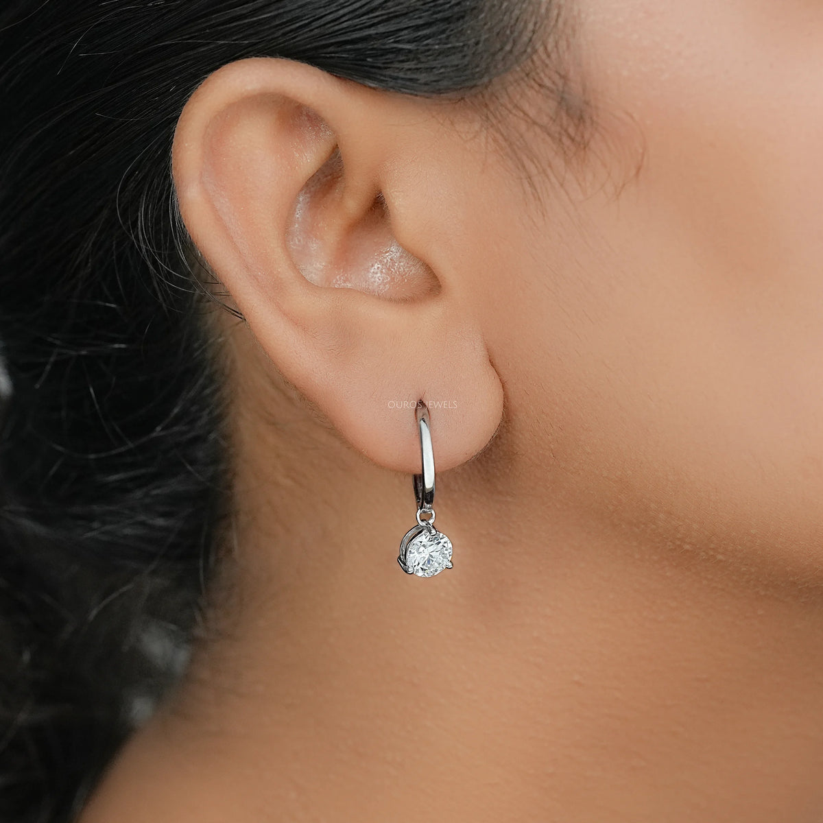 Round Lab Diamond Dangle Hoop Earrings Earrings