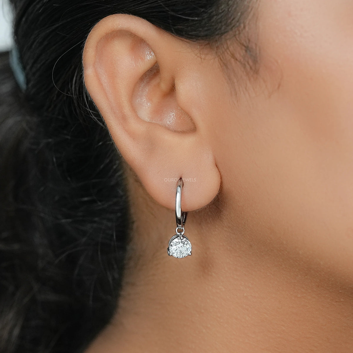 Round Lab Diamond Dangle Hoop Earrings Earrings
