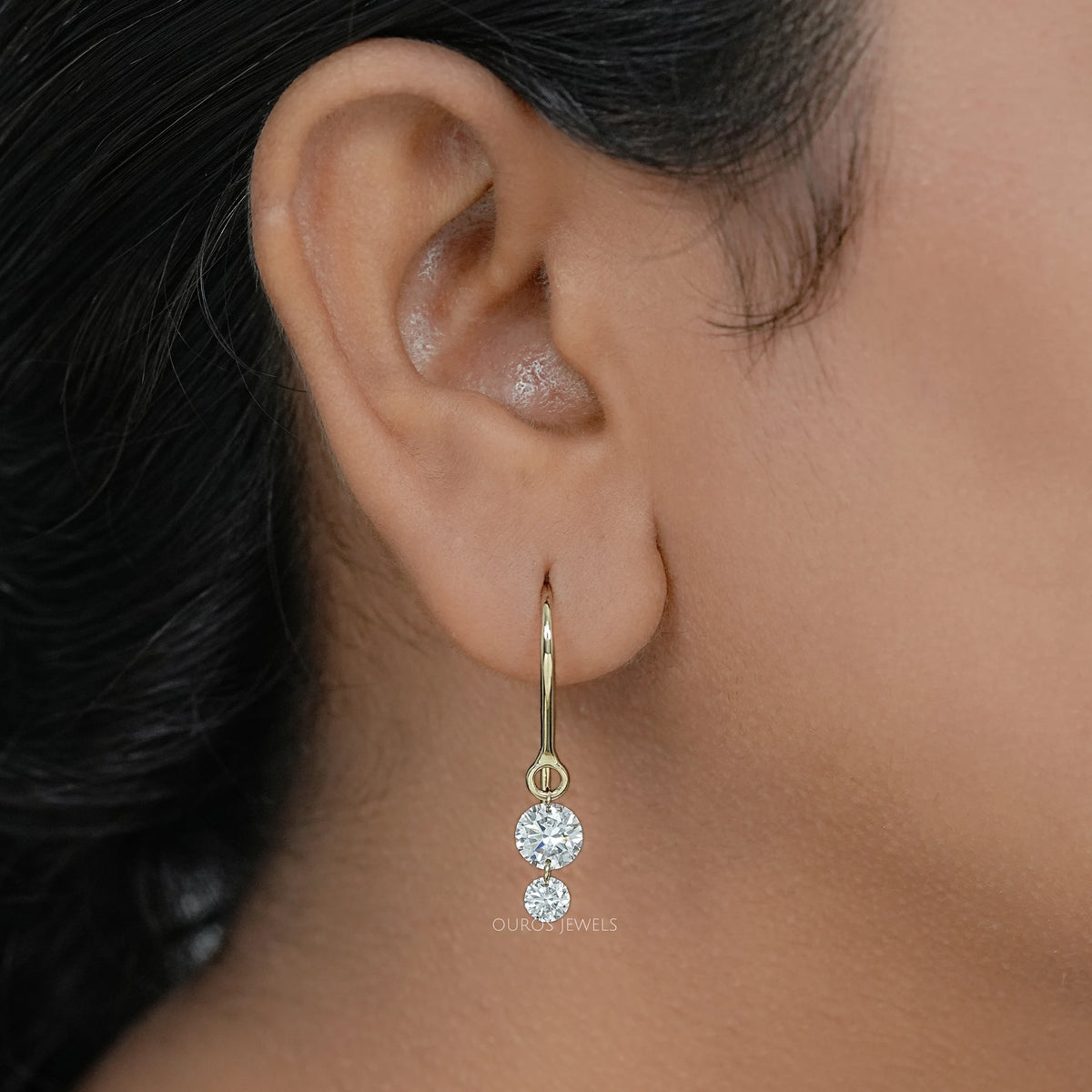 Round Lab Diamond Wire Hook Back Drop Earrings Earring