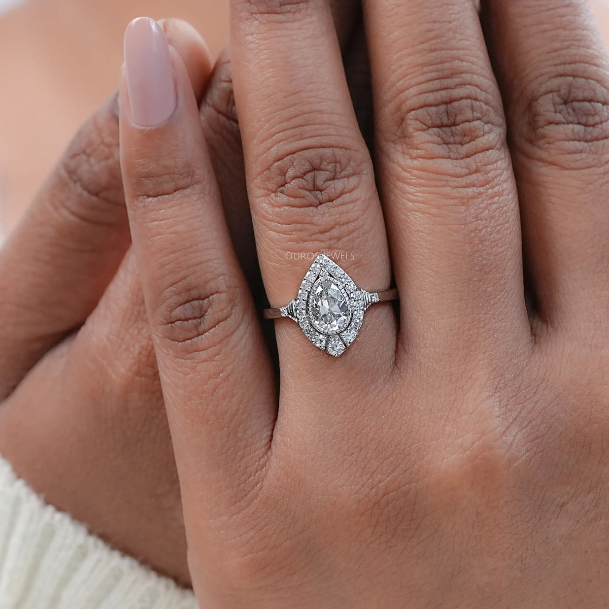Old Mine Pear Cut And Single Round Halo Engagement Ring