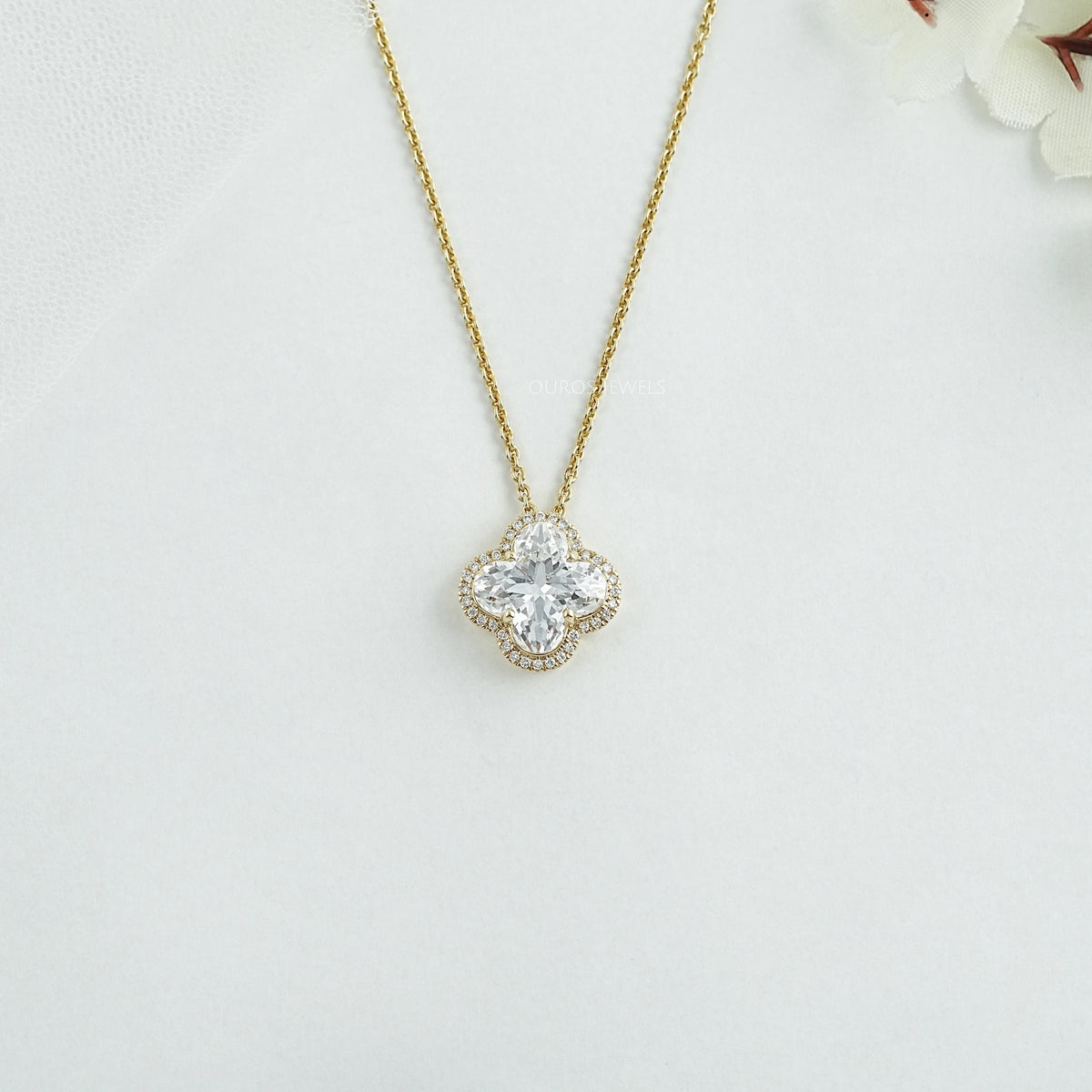 Floral Lab Grown Diamond Halo Pendant Necklaces