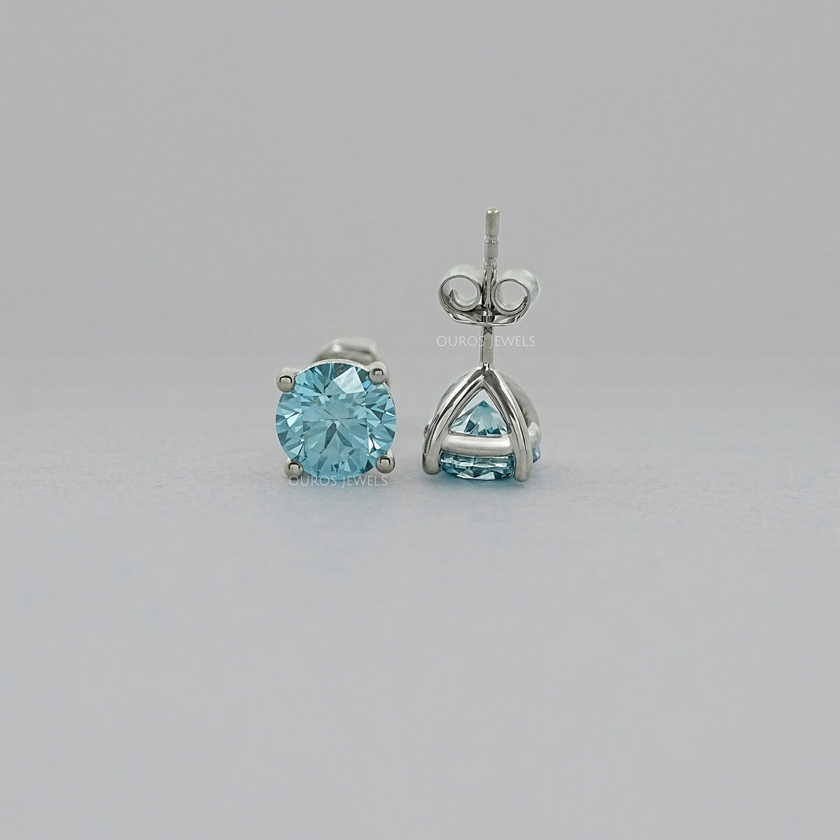 Pink And Blue Round Diamond Stud Earrings Earring