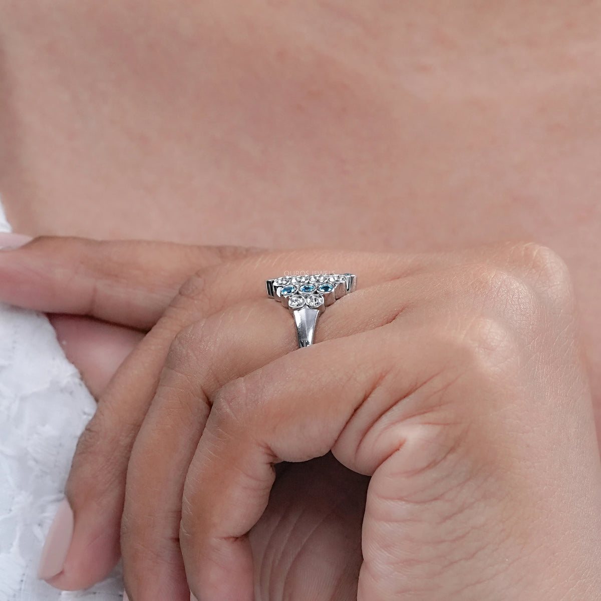 Round Cut Paraiba Lab Gemstone Bezel Set Wedding Ring Ring