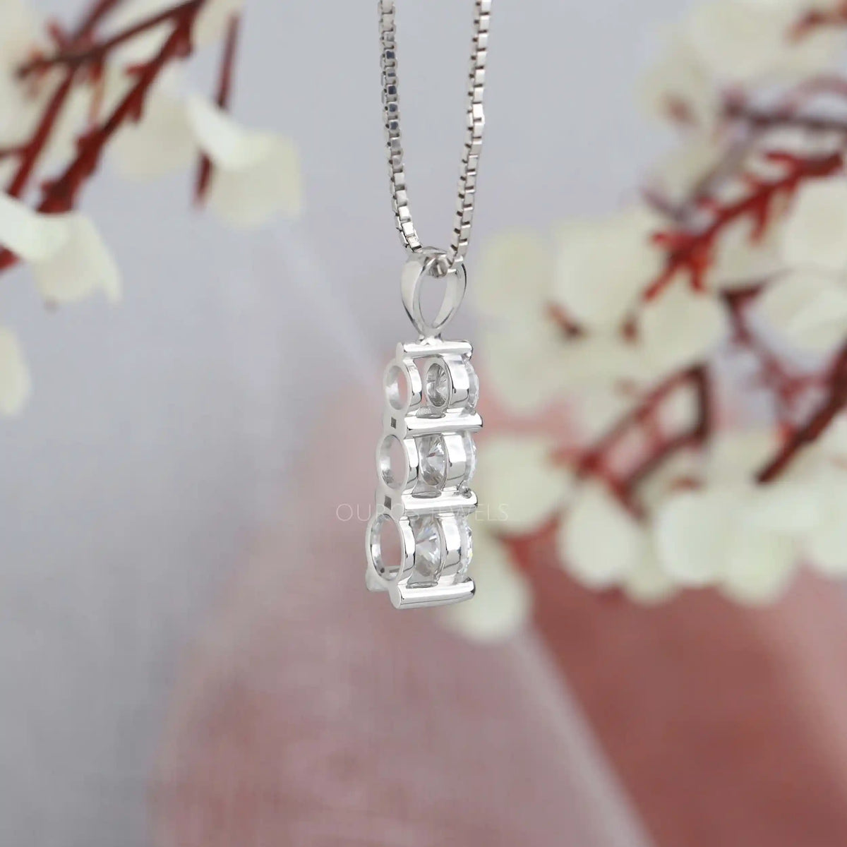 3 Stone Round Cut Lab Diamond Bar Pendant Necklaces