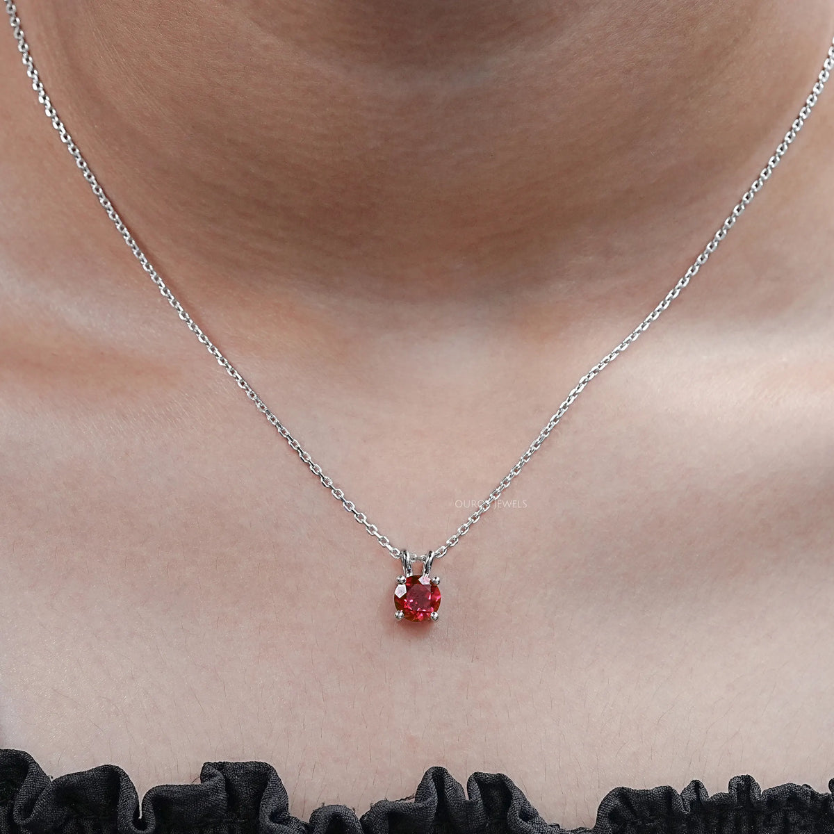 Round Shape Solitaire Lab Gemstone Pendant Necklaces