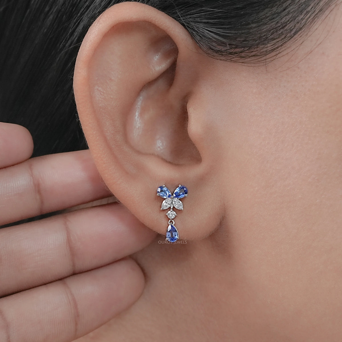 Sapphire Pear And Marquise Lab Diamond Drop Earrings Earrings