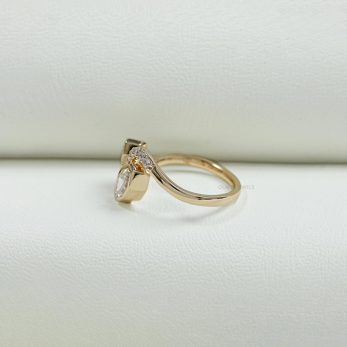 Bezel Set Shied Cut Bypass Wedding Ring