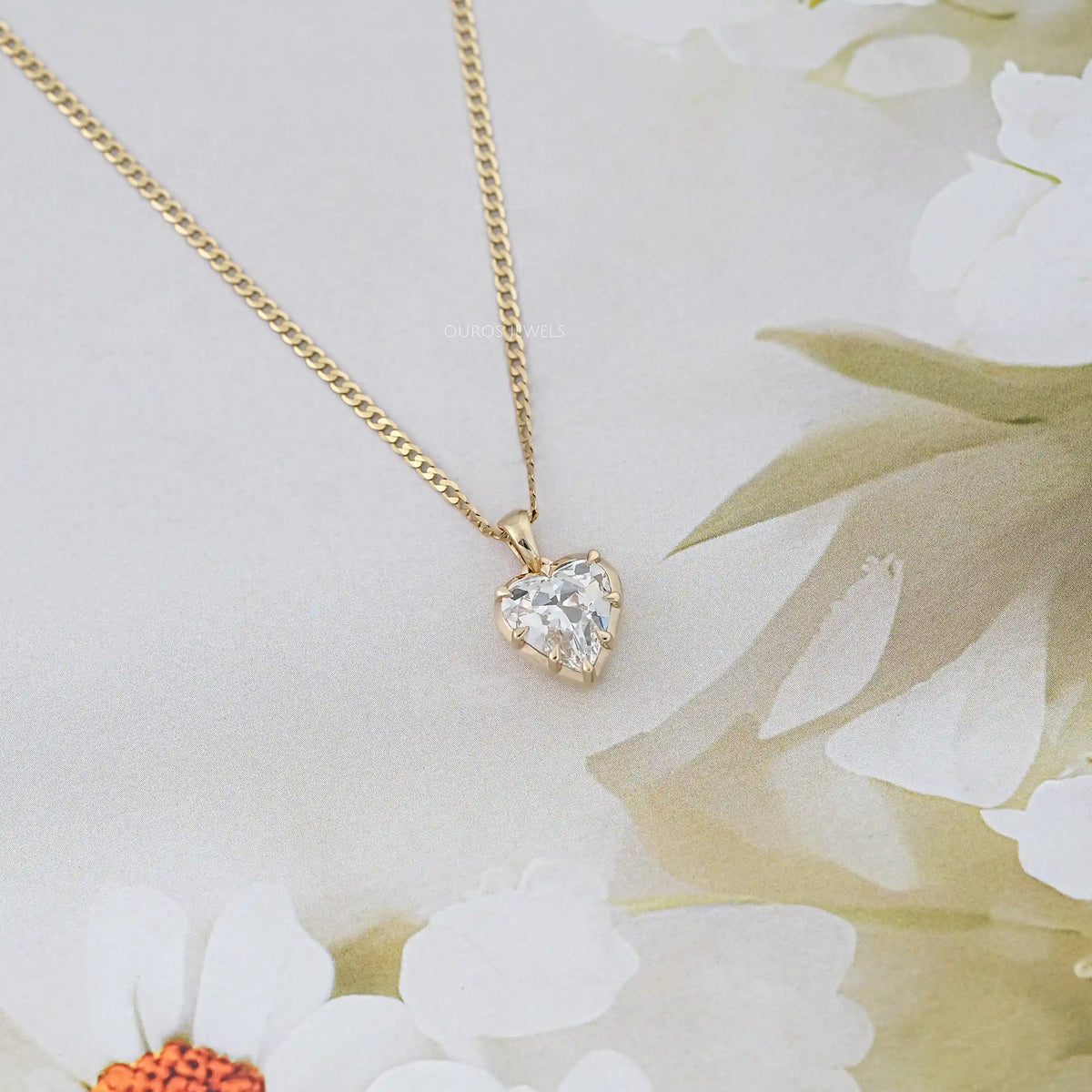 Old Mine Heart Lab Diamond Solitaire Pendant Necklaces