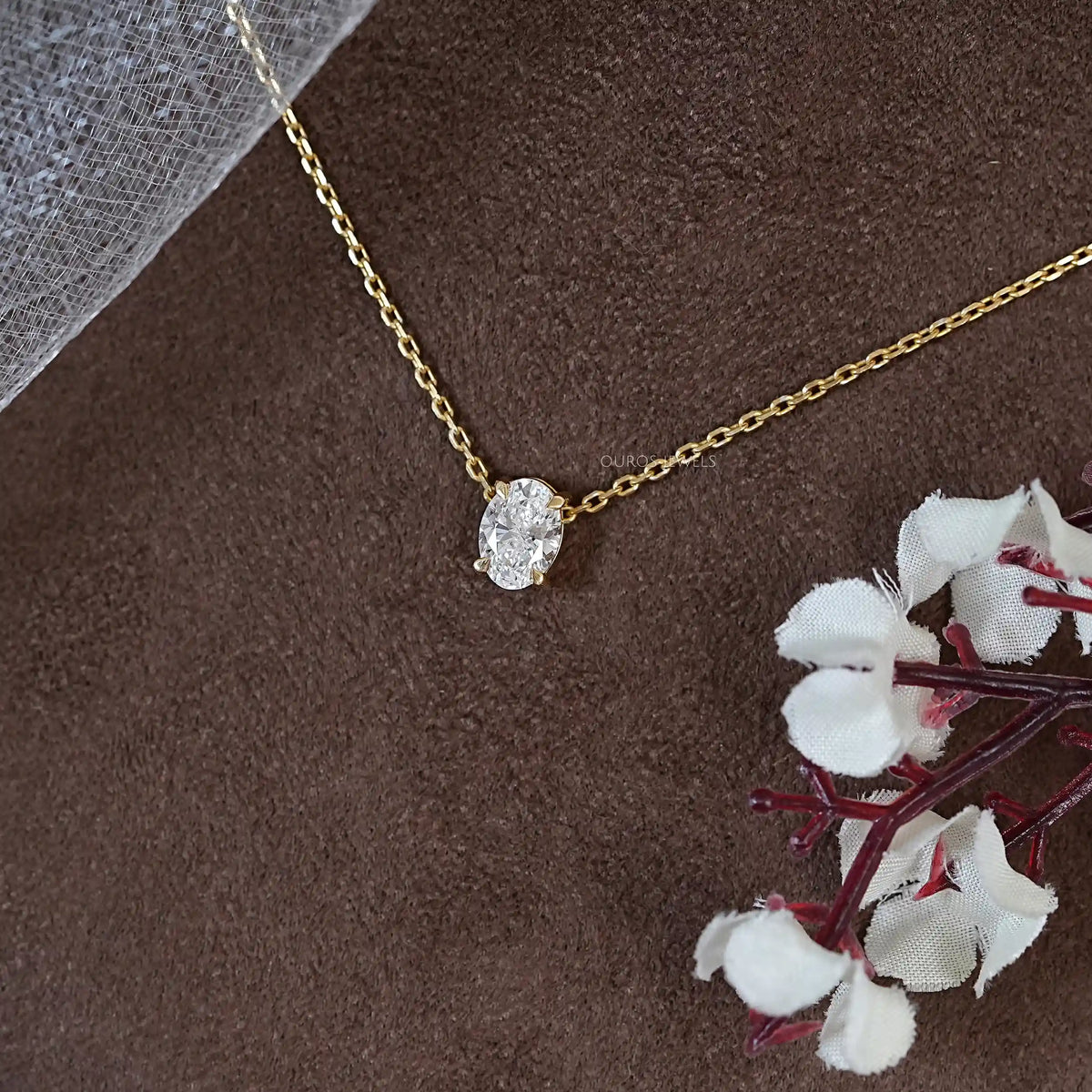 Oval Cut Lab Diamond Solitaire Pendant Necklaces