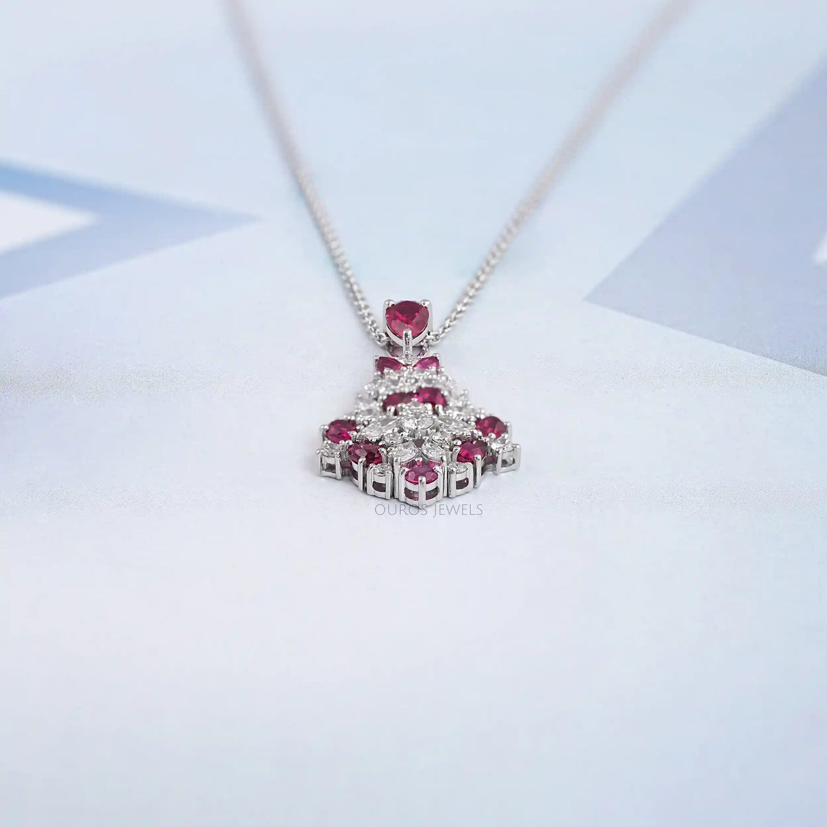 Pink Ruby Gemstone Cluster Pendant