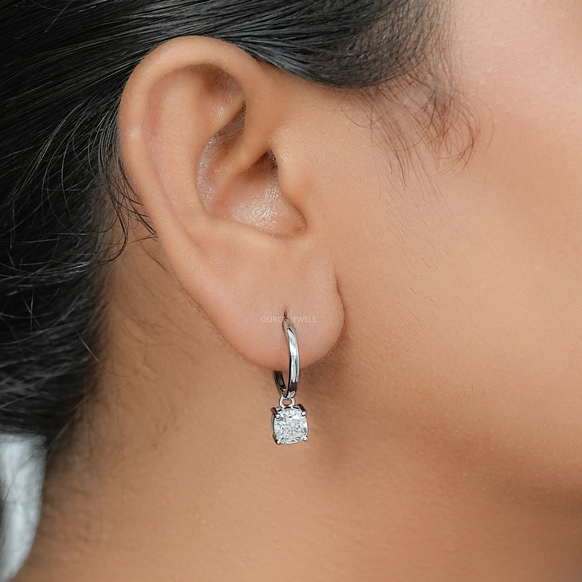 Cushion Lab Diamond Dangle Hoop Earrings Earrings