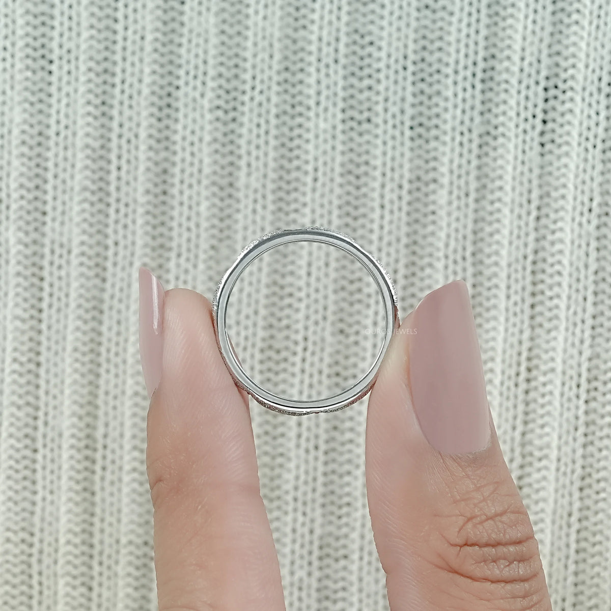 Textured Finish Dainty Diamond Wedding Band Ring
