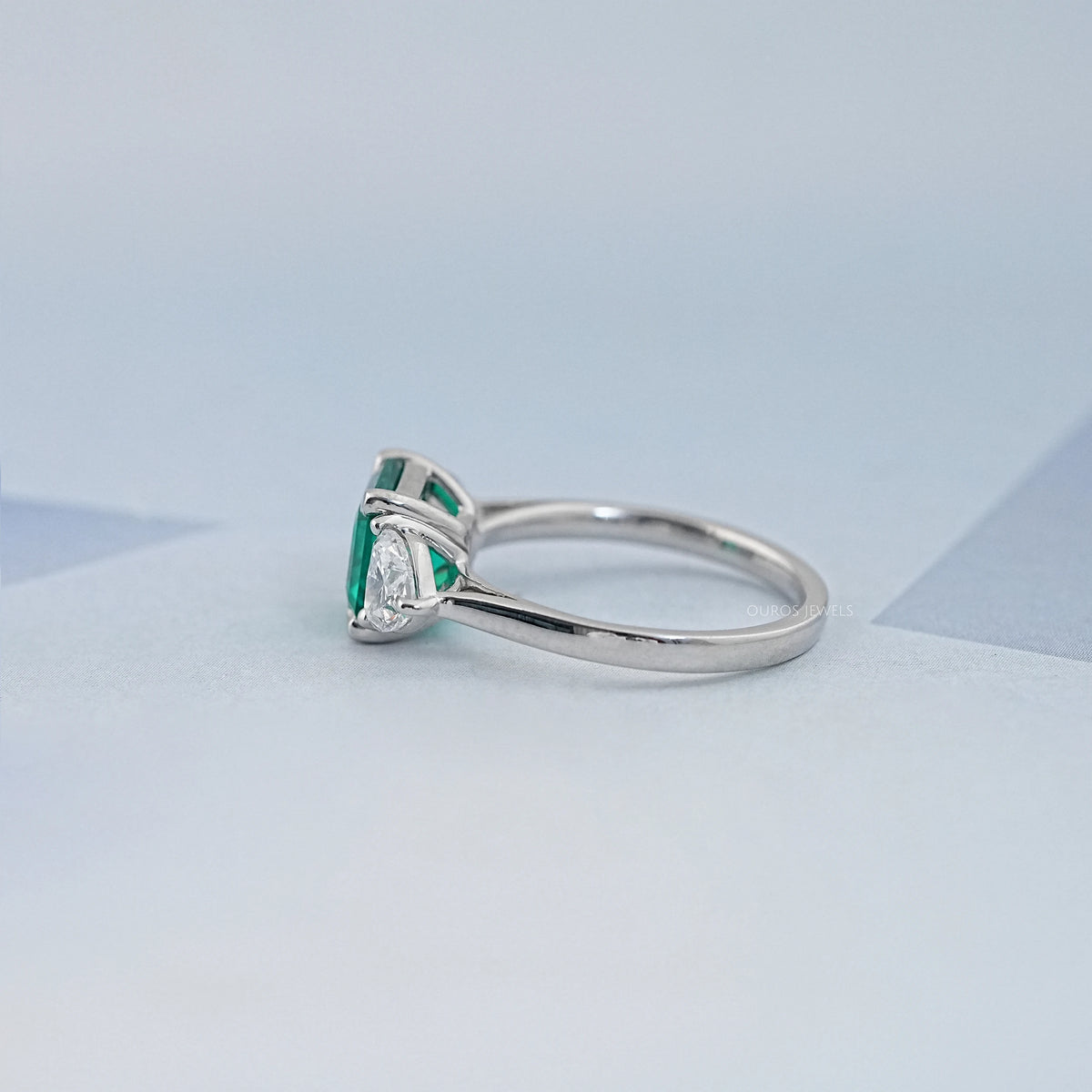 Green Asscher Gemstone Three Stone Engagement Ring Rings