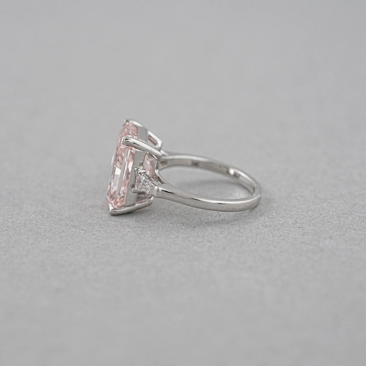 Pink Radiant Cut Lab Diamond Three Stone Ring Ring